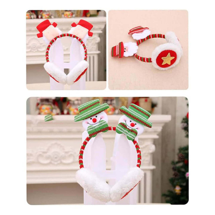 Christmas-themed headbands with snowmen and reindeer designs.