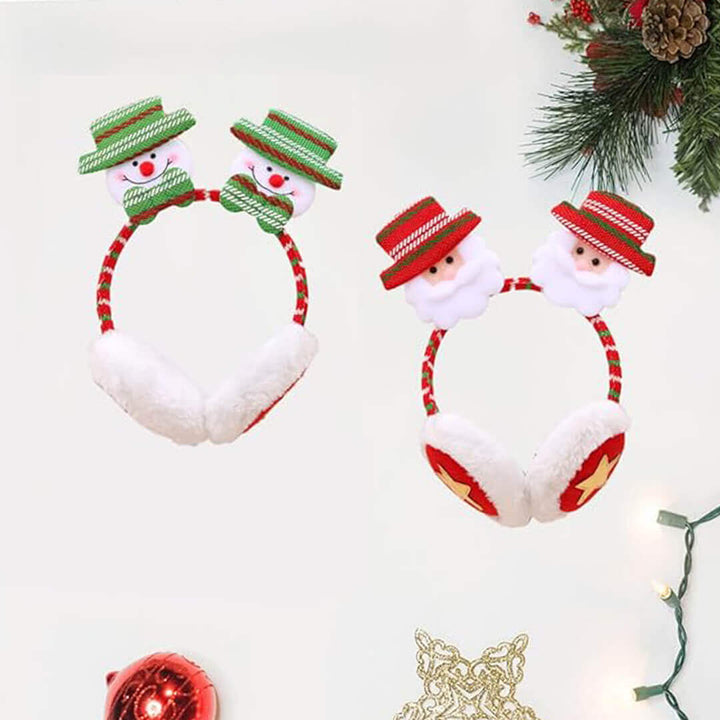 Headband & Earmuffs with Santa  and snowman characters
