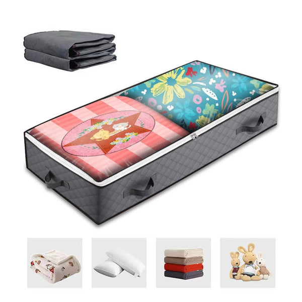Under-bed fabric storage bag with clear lid for easy visibility