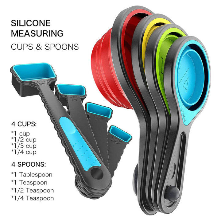 Collapsible Silicone Measuring Cups & Spoons – Set of 8 pieces