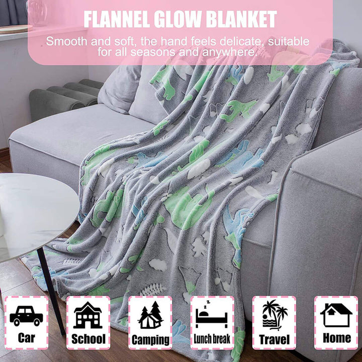 Dinosaurs Glow in the Dark Fleece Blanket - 170 x 200 cm 1.7 * 2M