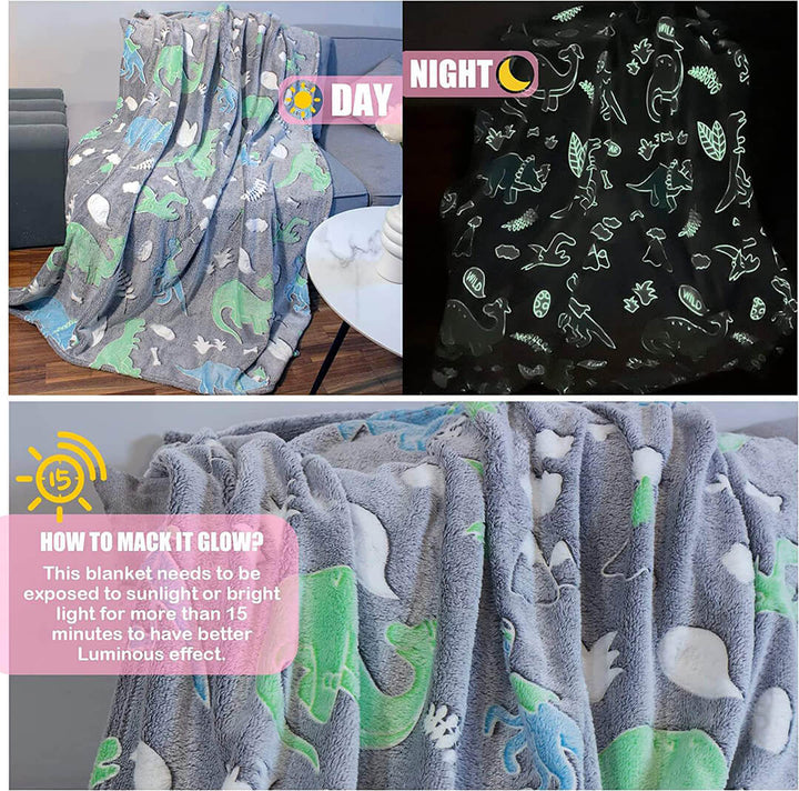Dinosaurs Glow in the Dark Fleece Blanket - 170 x 200 cm