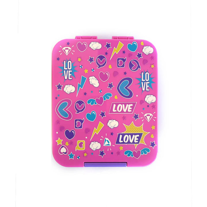 Colorful Themed Lunch Boxes with 4 Compartments for Girls - BPA FREE Love