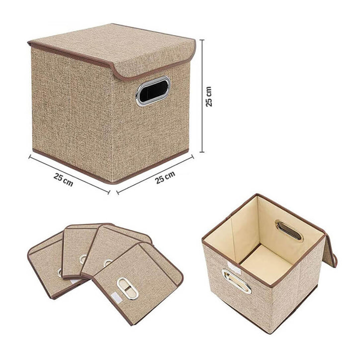 Colorful Fabric Foldable Storage Box with Lid - 25 cm
