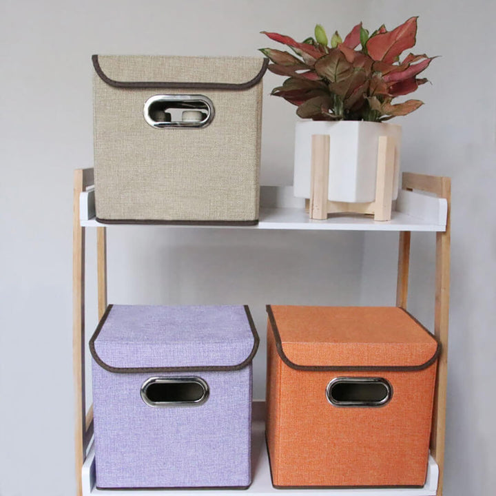 Colorful Fabric Foldable Storage Box with Lid - 25 cm