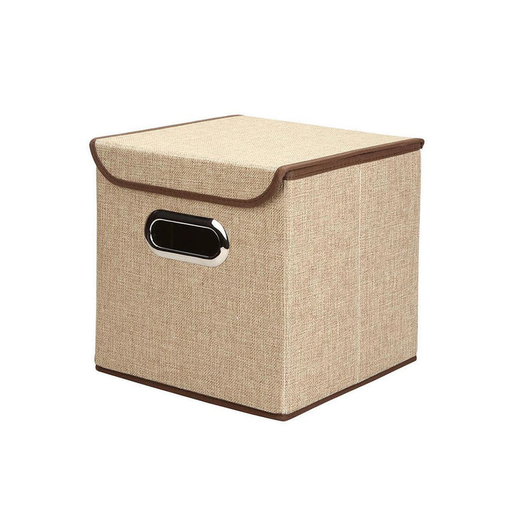 Colorful Fabric Foldable Storage Box with Lid - 25 cm Beige 25 x 25 cm
