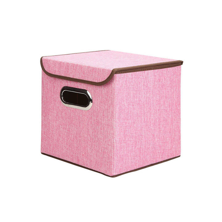 Colorful Fabric Foldable Storage Box with Lid - 25 cm Pink 25 x 25 cm