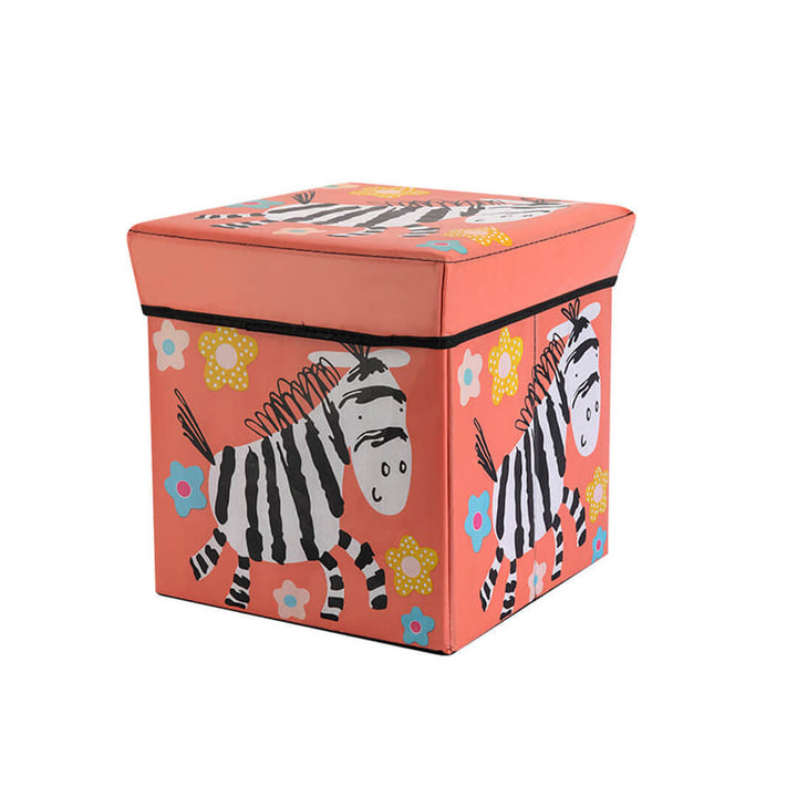 Colorful toy storage box with thick lid, peach zebra design