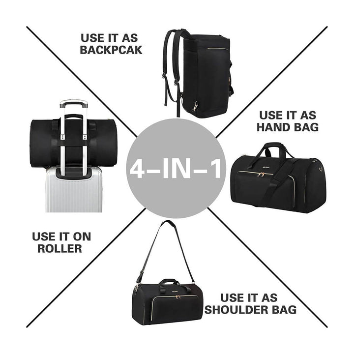 3-in-1 black waterproof garment handbag, backpack, and shoulder bag