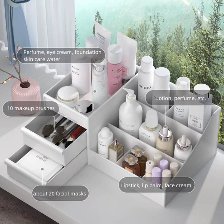 Cosmetic storage box for brushes, skincare, and perfumes