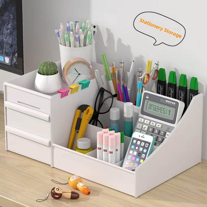 Stationery organizer with 2 drawers and 7 compartments, white