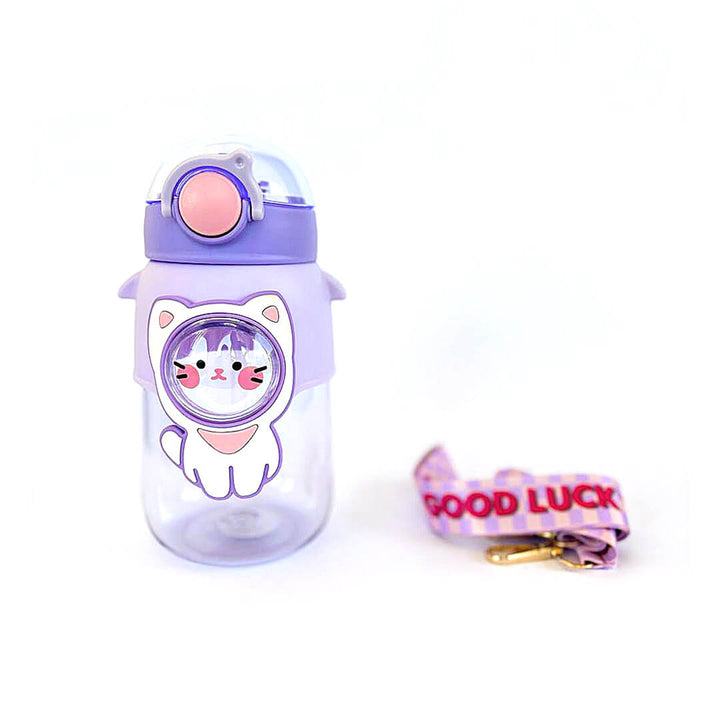 Kids BPA-Free Cartoon Water Bottle with Strap Cat