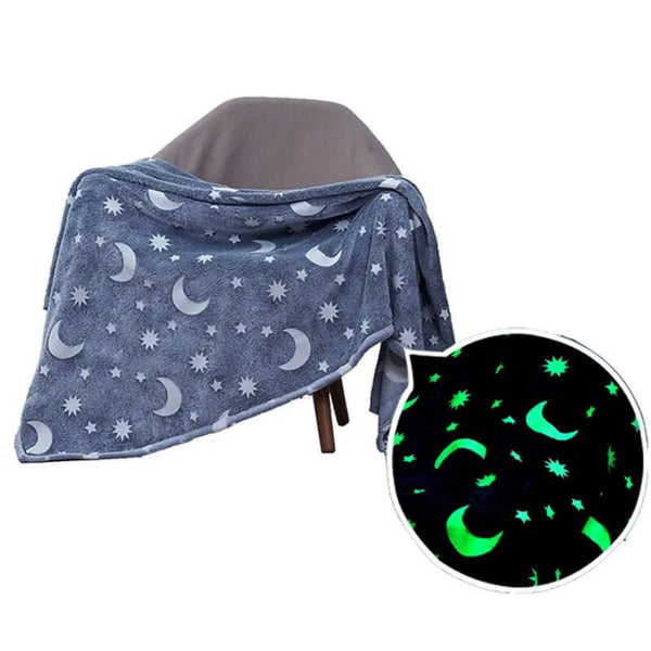 Dark navy Stars & Moons Glow-in-the-Dark Plush Blanket - 150 x 200 cm