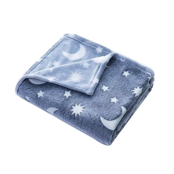 Dark navy Stars & Moons Glow-in-the-Dark Plush Blanket - 150 x 200 cm