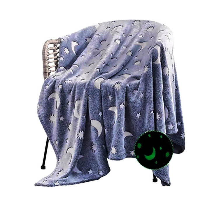 Dark navy Stars & Moons Glow-in-the-Dark Plush Blanket - 150 x 200 cm