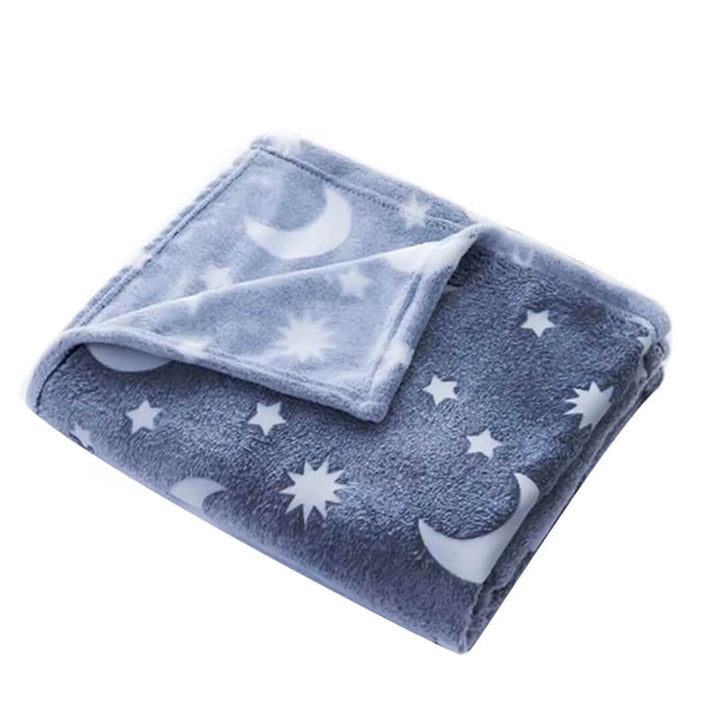 Dark navy Stars & Moons Glow-in-the-Dark Plush Blanket - 150 x 200 cm