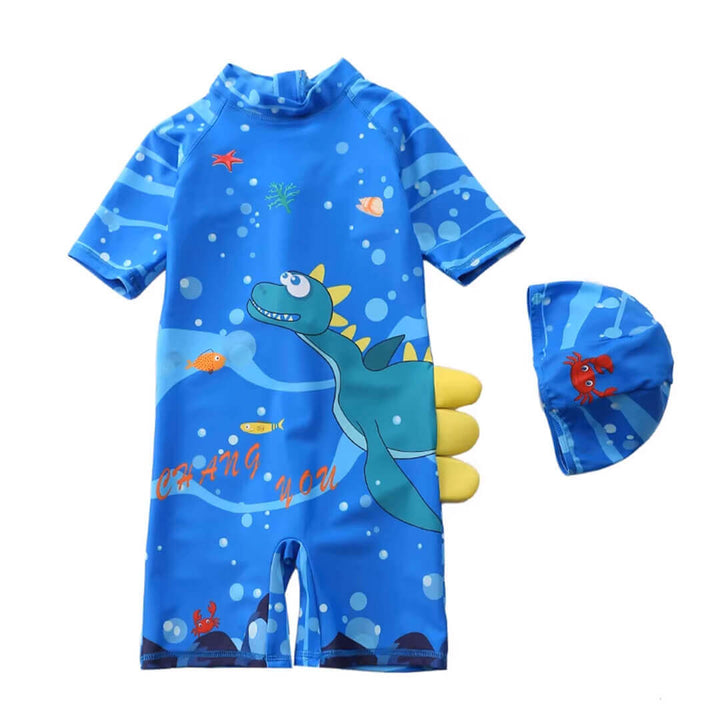 Toddler Boys Dino Ocean Swimsuit Set with Cap (1–2 Years)