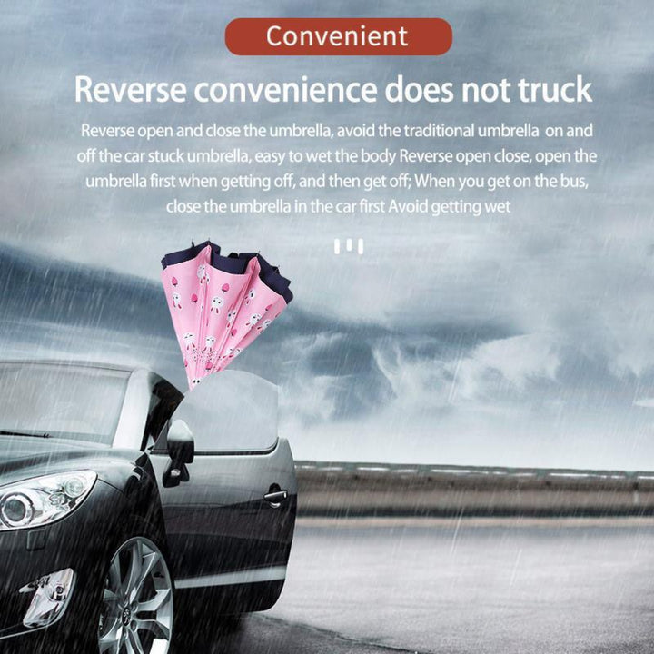 Kids inverted Umbrella with C-Handle - Pink Zoo