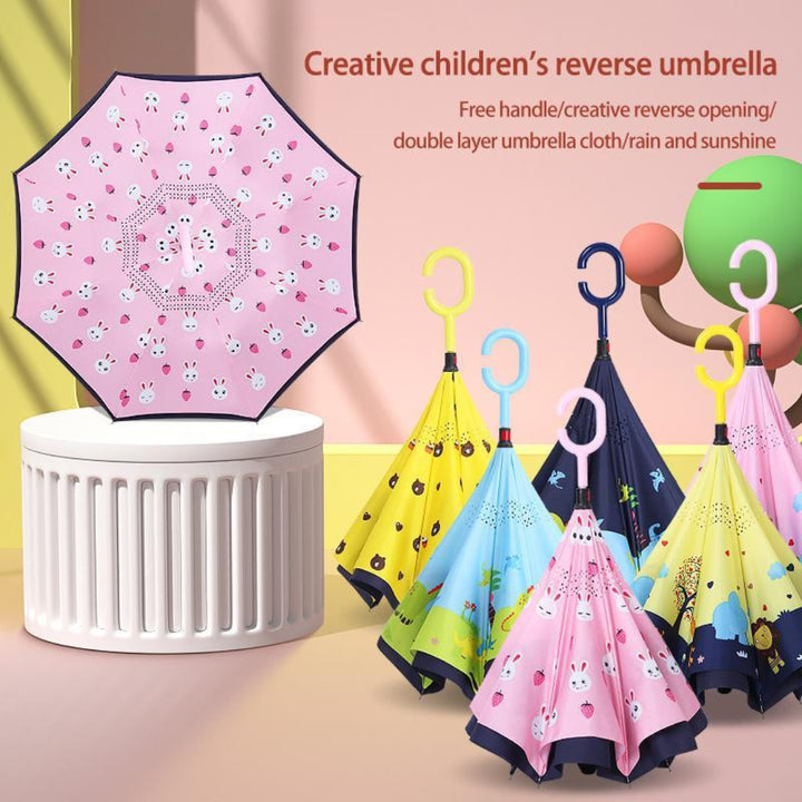 Kids inverted Umbrella with C-Handle - Pink Zoo