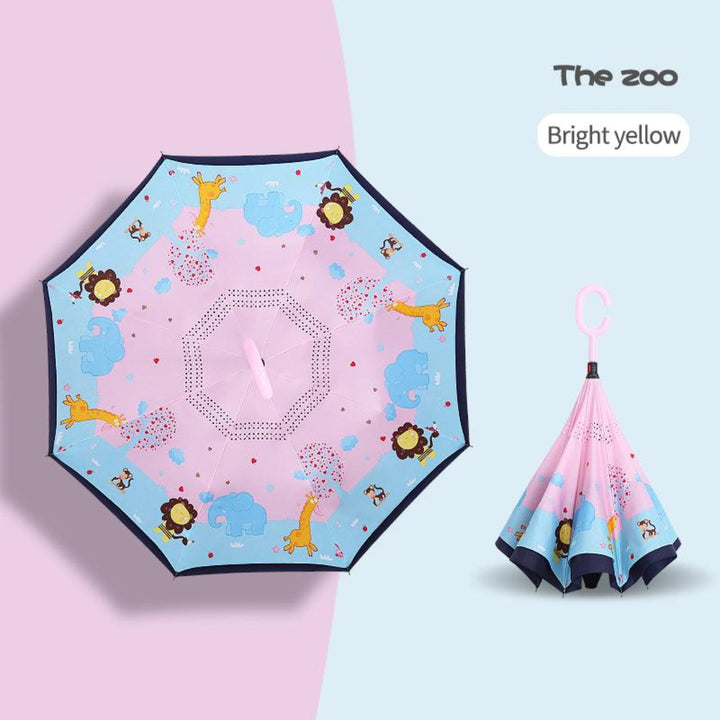 Kids inverted Umbrella with C-Handle - Pink Zoo zoo girls