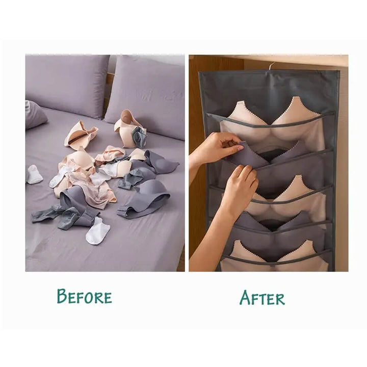 Space-saving hanging storage bag for closet or wardrobe