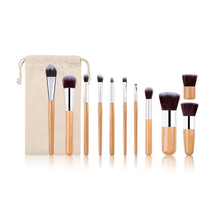 Eco-Friendly 11-Piece Makeup Brush Set with Beige Bamboo Handles