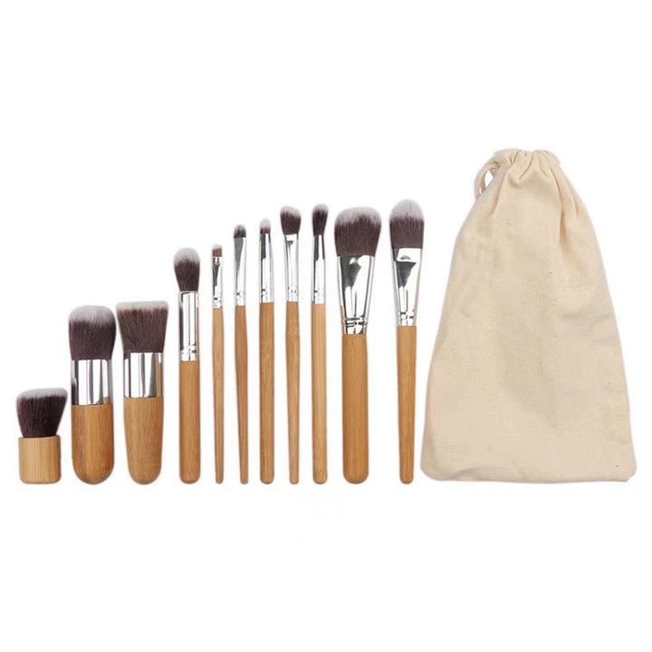Eco-Friendly 11-Piece Makeup Brush Set with Beige Bamboo Handles