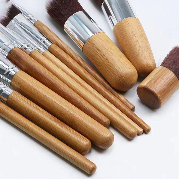 Eco-Friendly 11-Piece Makeup Brush Set with Beige Bamboo Handles