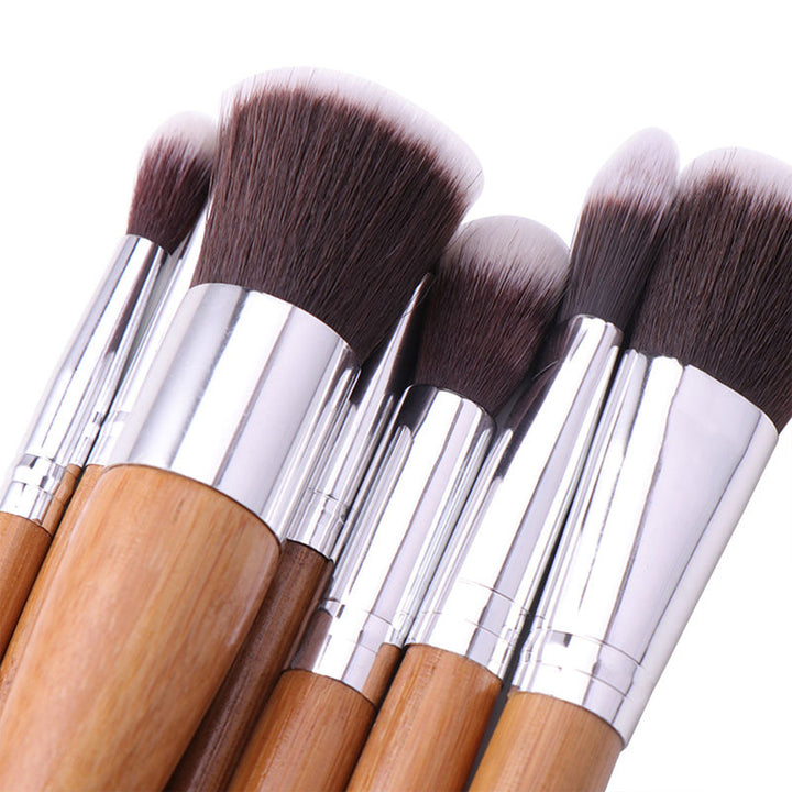 Eco-Friendly 11-Piece Makeup Brush Set with Beige Bamboo Handles