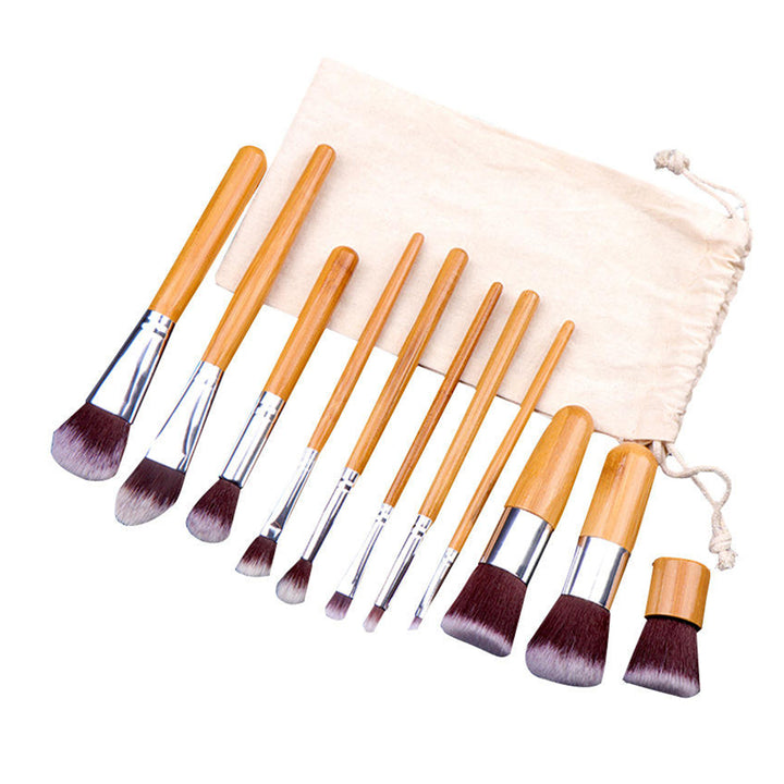 Eco-Friendly 11-Piece Makeup Brush Set with Beige Bamboo Handles