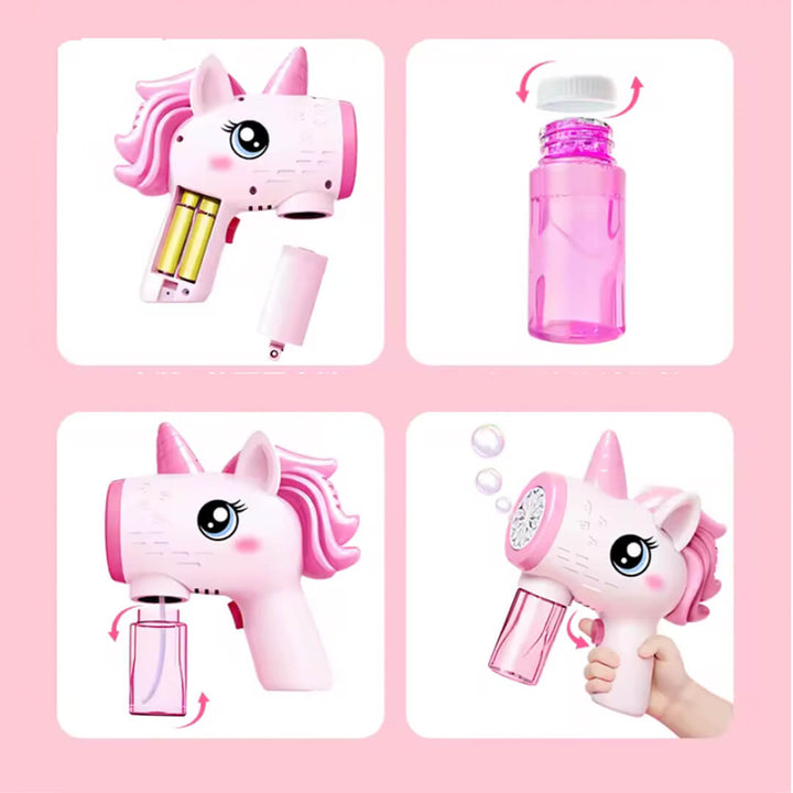 Electronic Unicorn Bubble Gun – Fun Outdoor Toy for Kids
