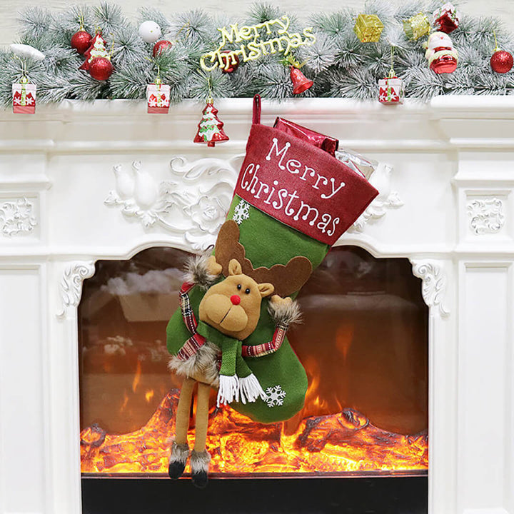 3D Christmas stocking with dangling legs reindeer design 