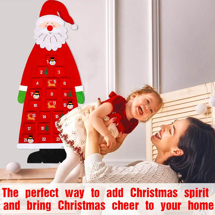 Hanging felt advent calendar for children with Santa theme