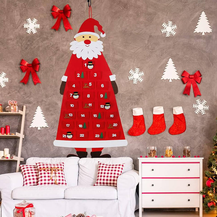 Hanging Felt Santa countdown calendar with 24 days till Christmas