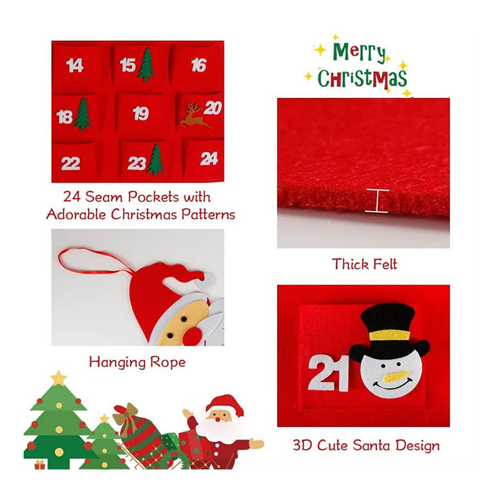 Reusable felt Santa Christmas calendar, detailed shot