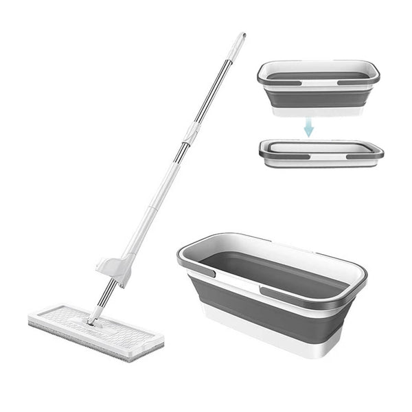 Collapsible cleaning bucket with long handle mop set