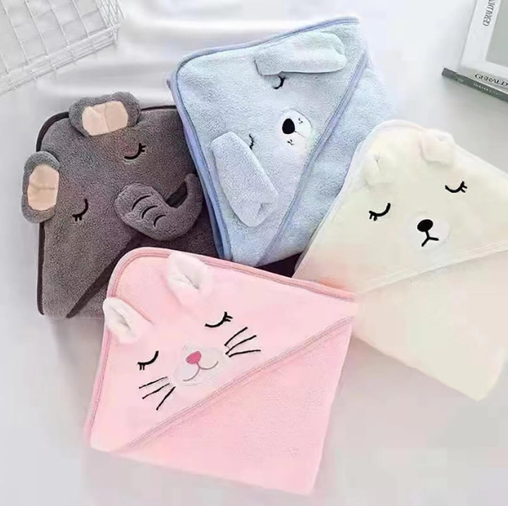 Fleece Baby Hooded Towel Blanket (Elephant, bear, dog, cat)