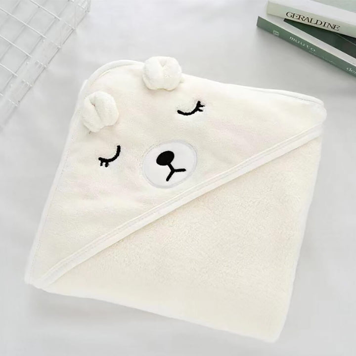 Fleece Baby Hooded Towel Blanket (Elephant, bear, dog, cat) White Bear