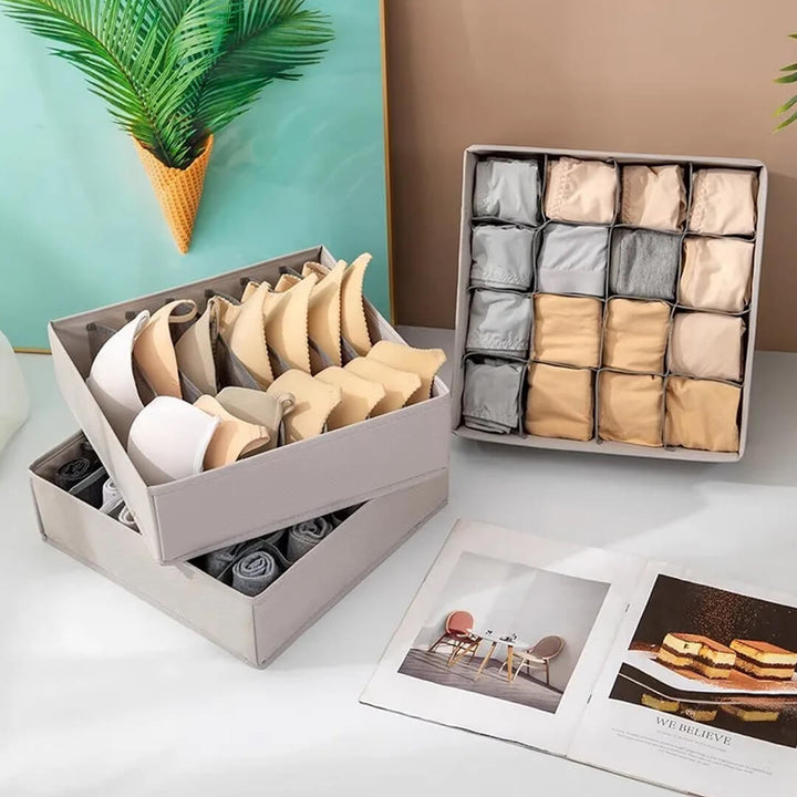 Drawer organizer set with 7, 16, and 24 compartments