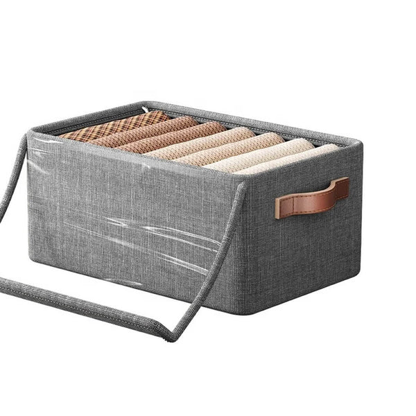Foldable fabric storage box with lid and handles