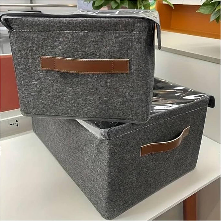 Foldable polyester box with transparent cover