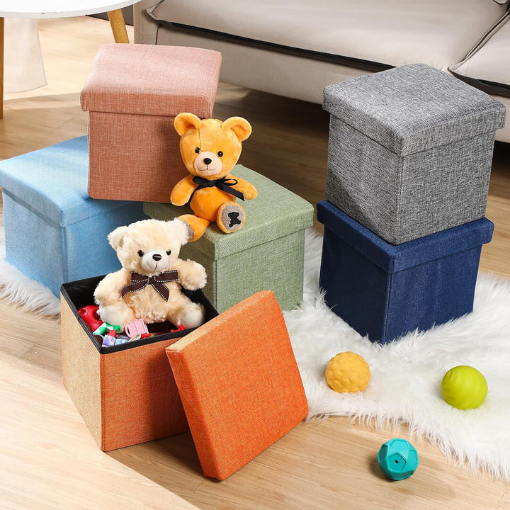 Foldable fabric storage stool with cushioned top for legrest 