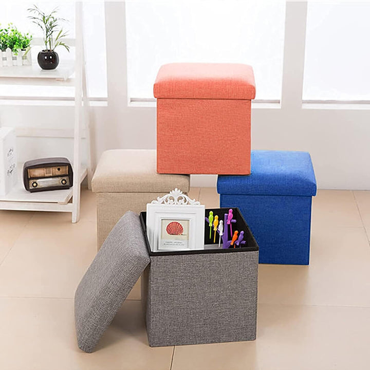 Foldable fabric storage stool with cushioned thick lid