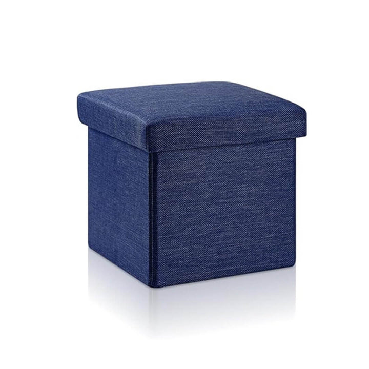 Navy foldable fabric storage stool with cushioned top