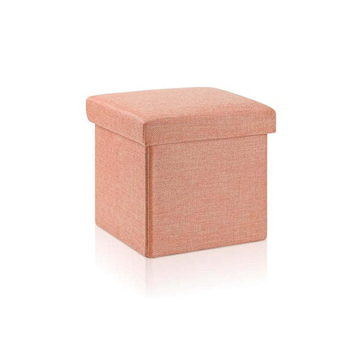 Peach foldable fabric storage stool with cushioned top