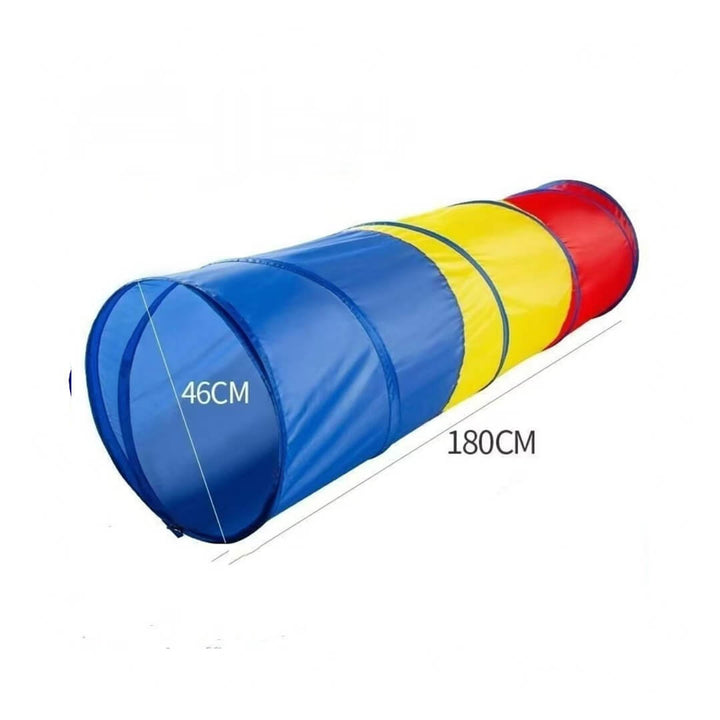 Foldable, colorful kids crawling tunnel with measurements