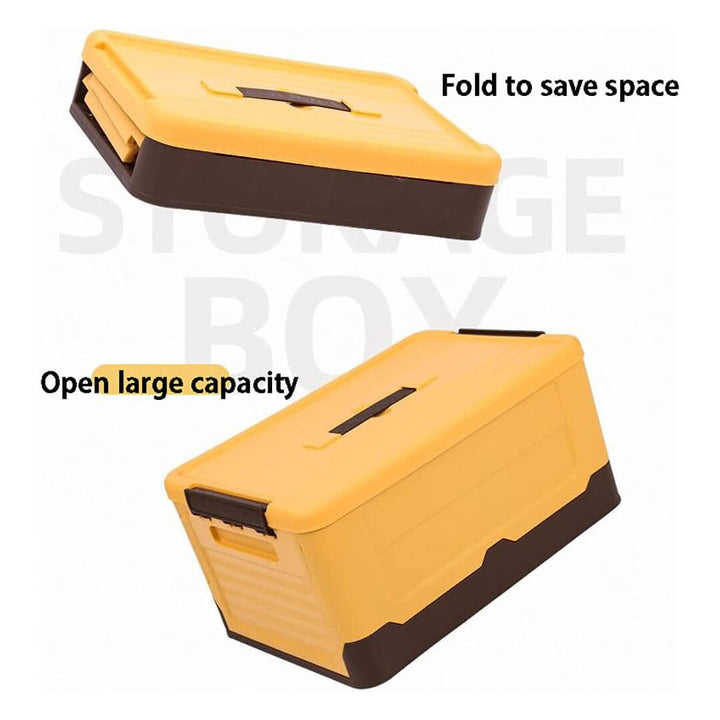 Foldable plastic storage box in yellow colors with lid, large capacity