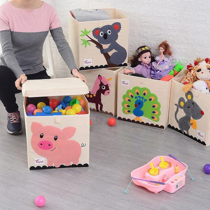 Foldable Kids Cute Animal Fabric Storage Boxes With Lid