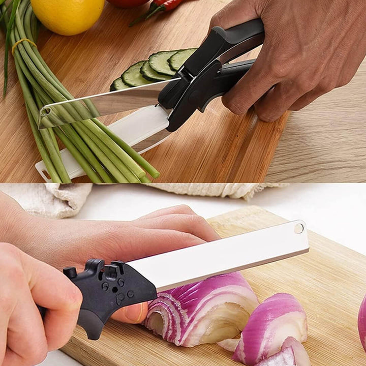 Vegetables cutting scissors with detachable cutting board