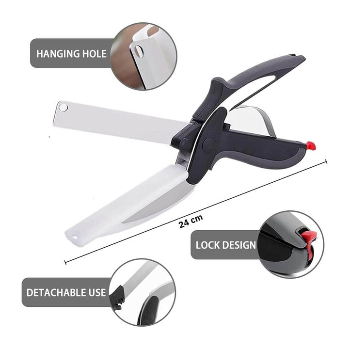 Space-saving all-in-one kitchen cutting tool
